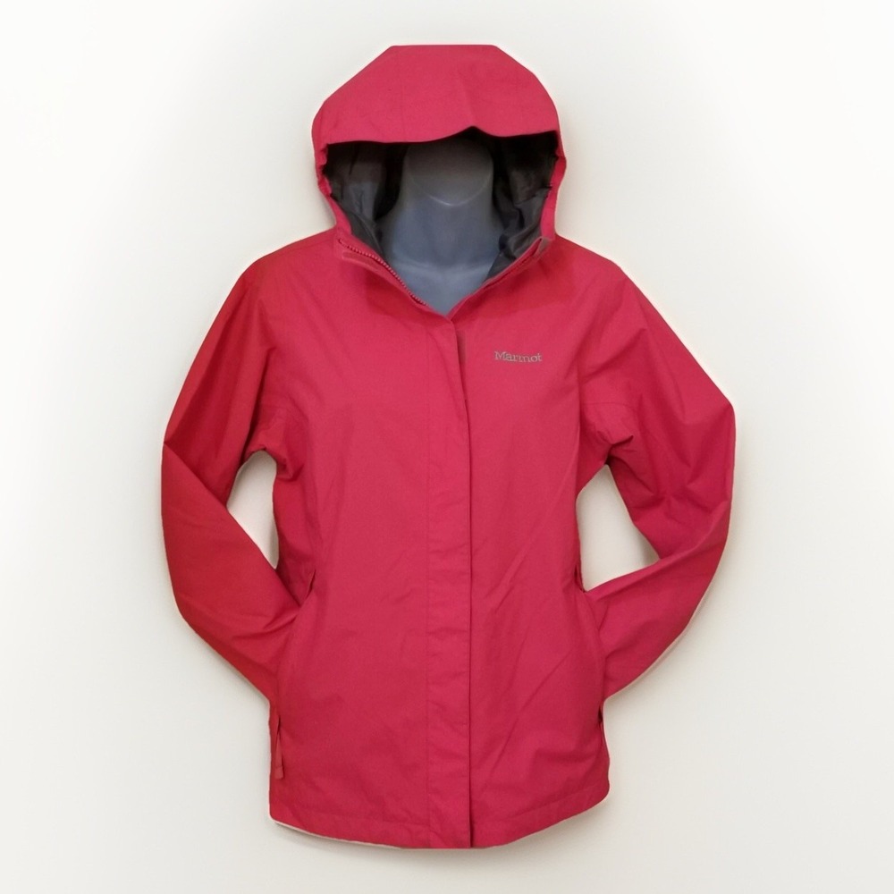 Marmot Girls XL Full Zip Hooded Rain Jacket Dark Pink Lined Hiking Coat School